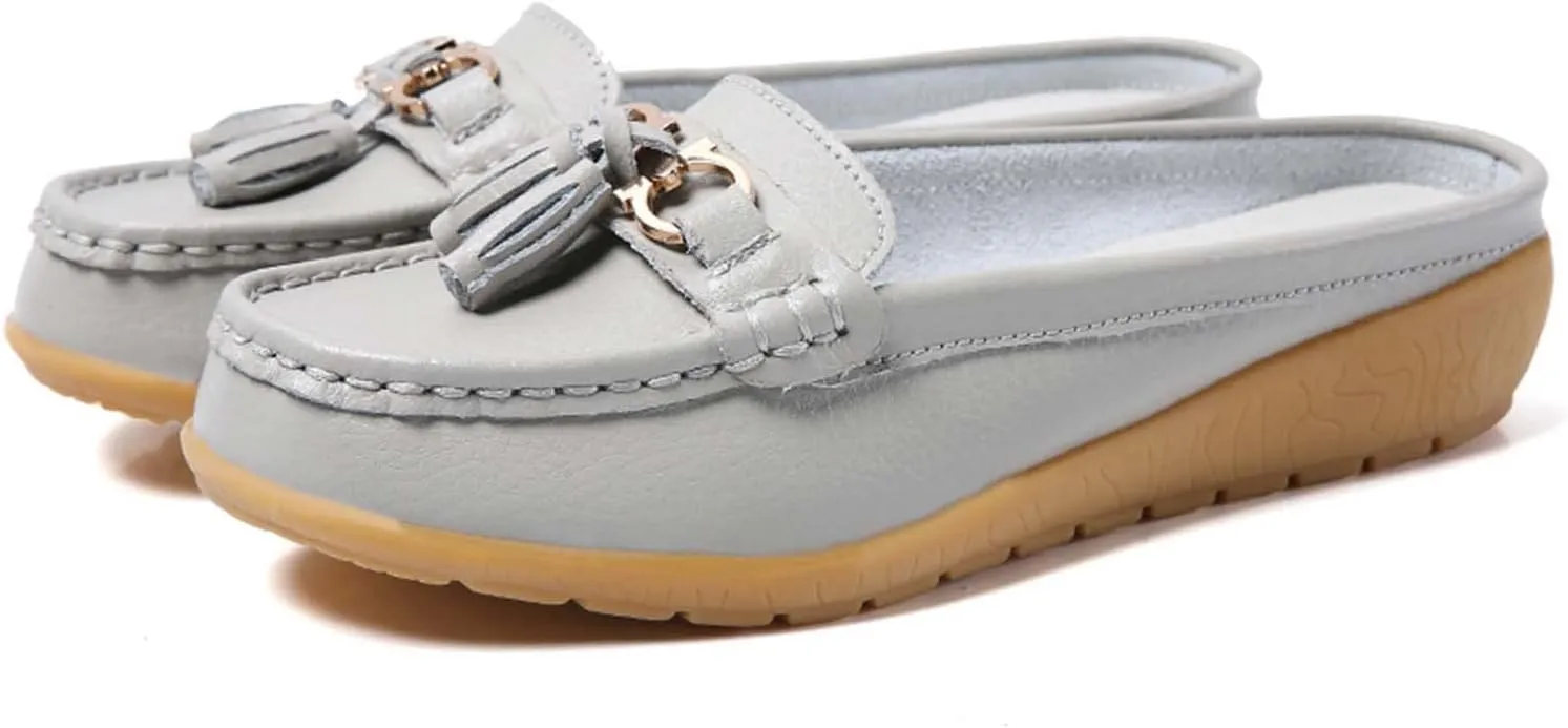 Eliogn Women's Leather Slip-On Loafers Fashion Breathable Lightweight Non-Slip Casual Slippers
