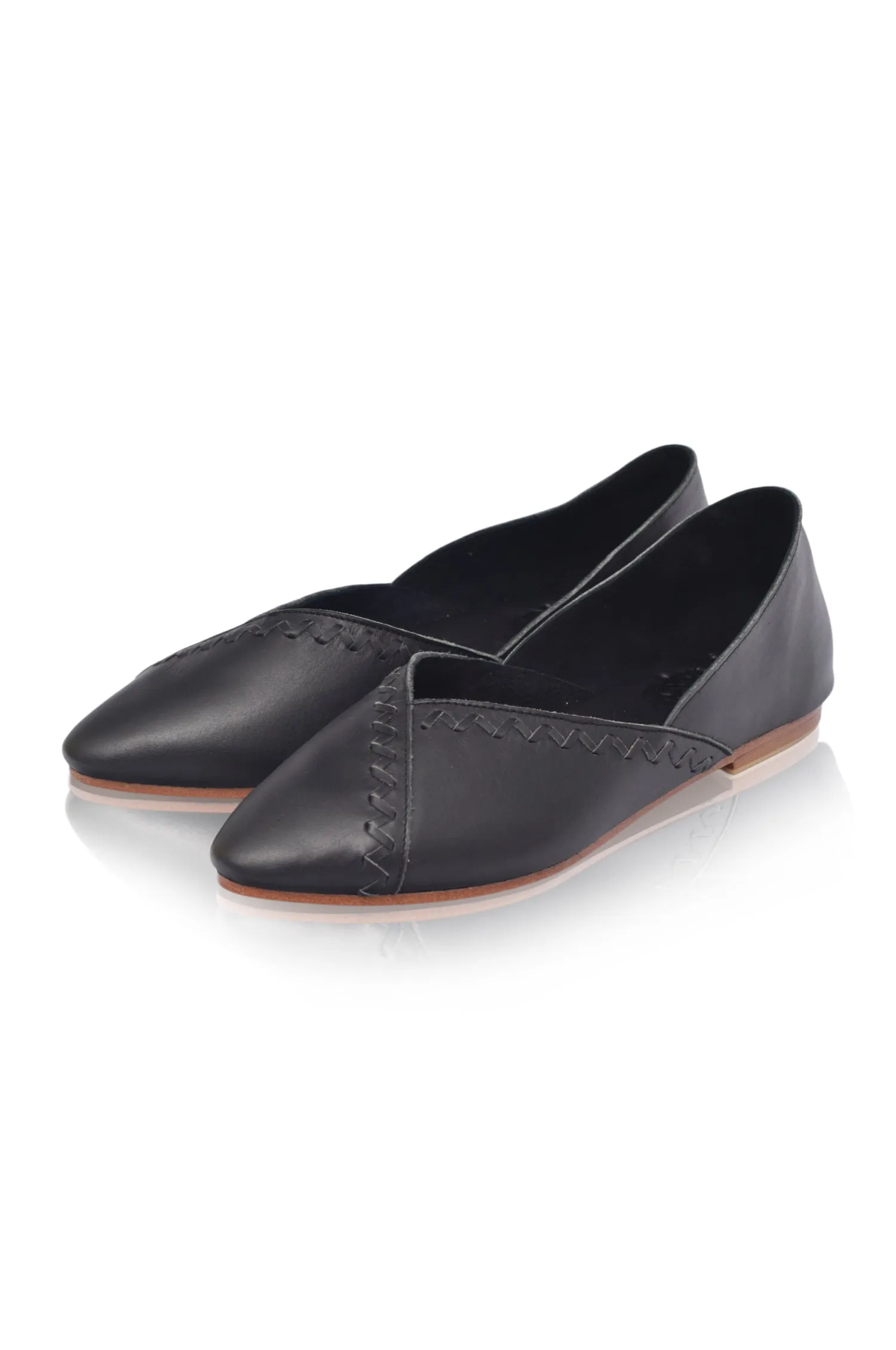 Elle Pointy Toe Leather Ballet Flats by ELF