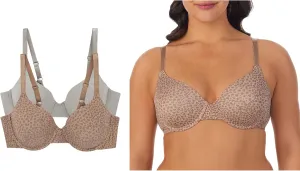 ELLEN TRACY Everyday T-Shirt Bra with Underwire - Adjustable Straps - 2-Pack Multipack - 34C Latte Cheetah/Medium Grey