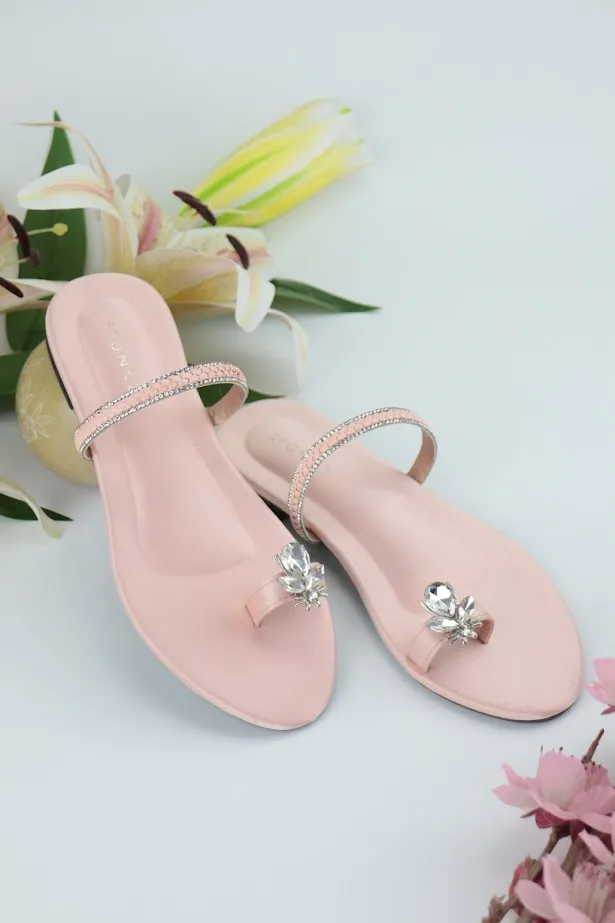 Ember Pink Toe Ring Braid Straps Slip On Flats 11025