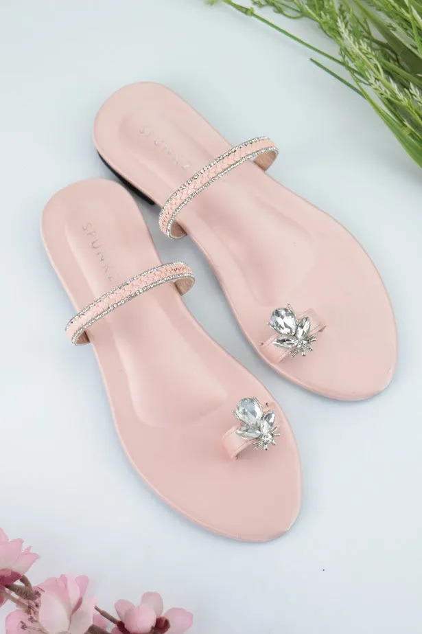Ember Pink Toe Ring Braid Straps Slip On Flats 11025