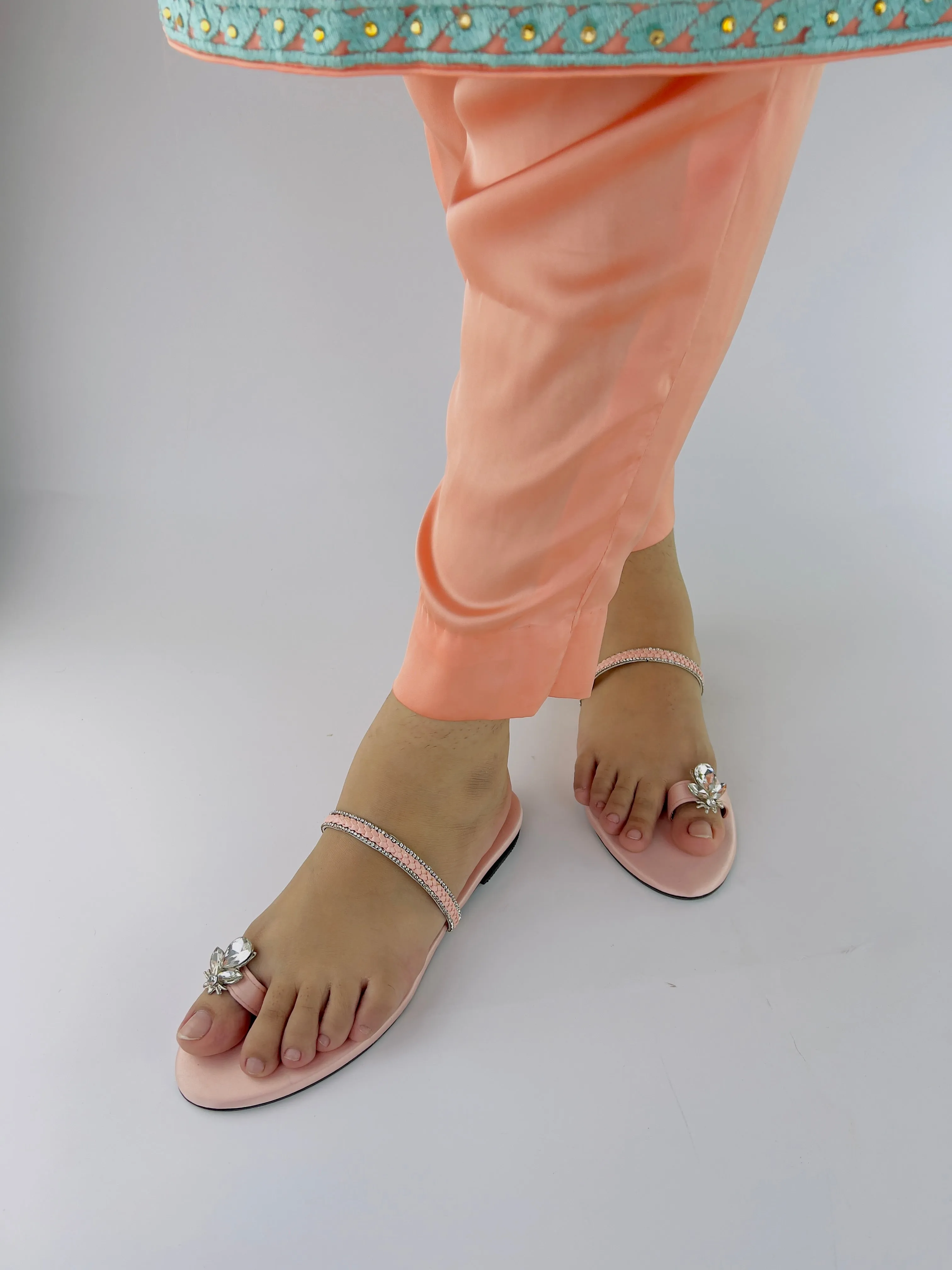 Ember Pink Toe Ring Braid Straps Slip On Flats 11025
