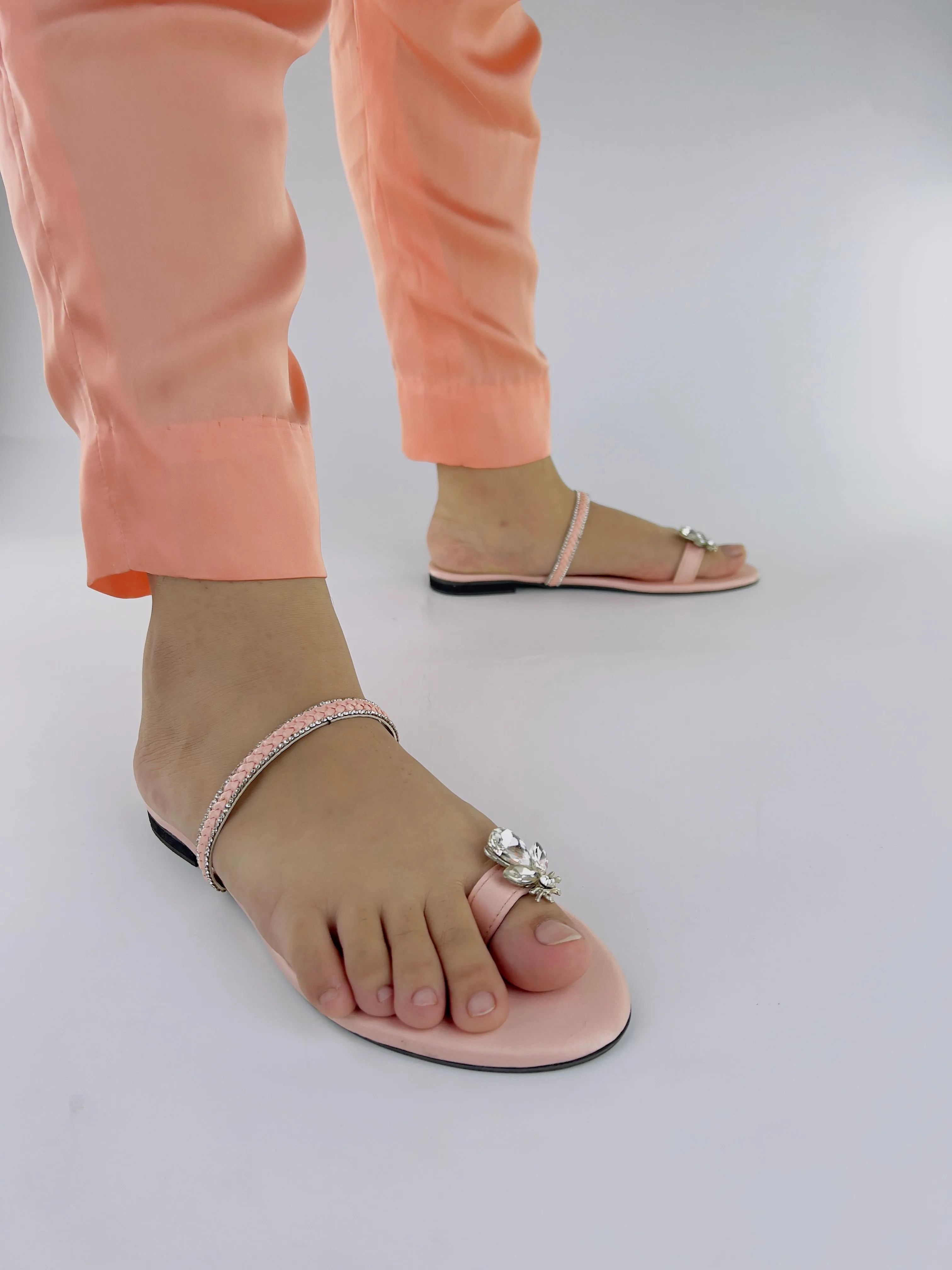 Ember Pink Toe Ring Braid Straps Slip On Flats 11025
