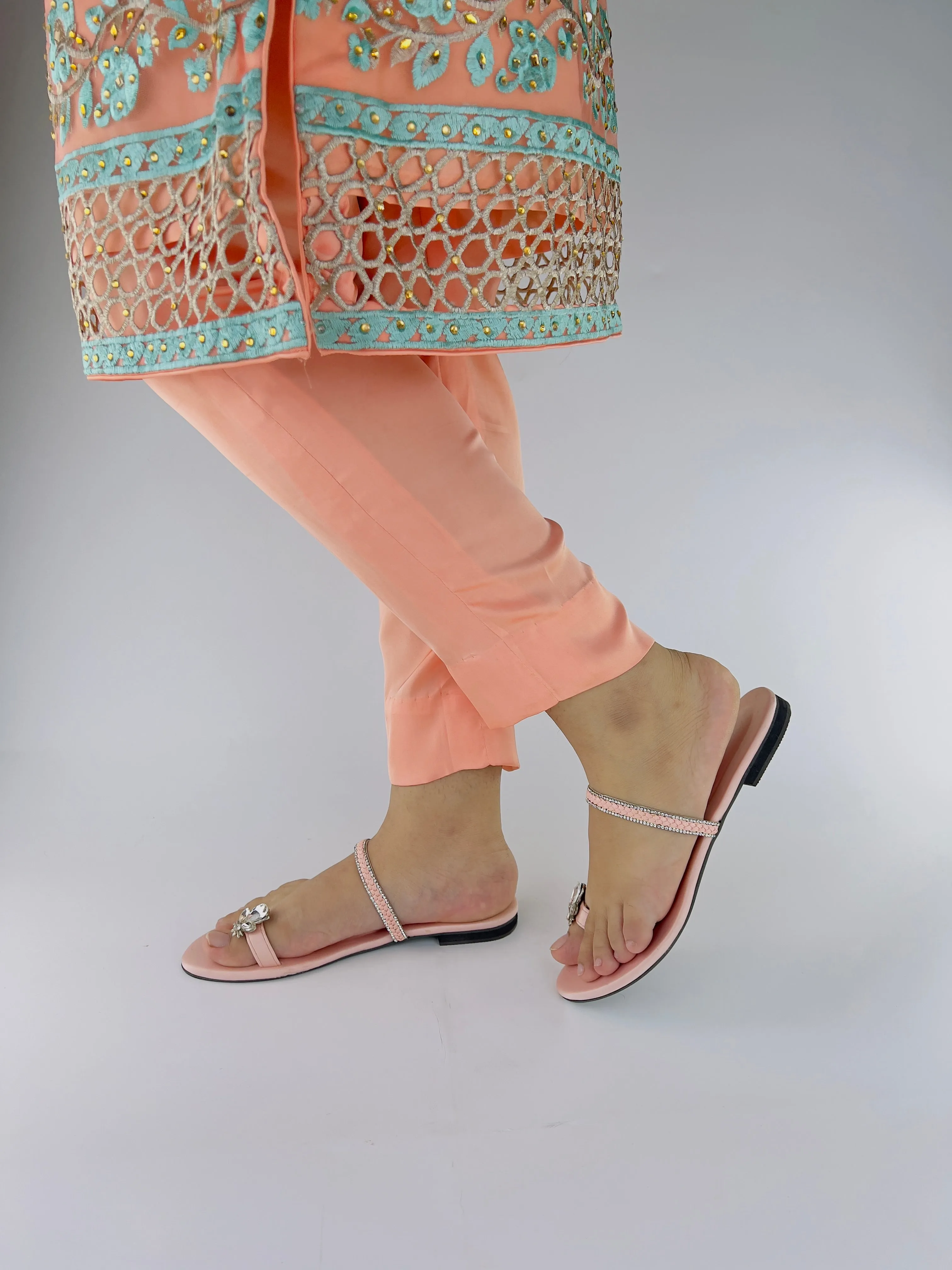 Ember Pink Toe Ring Braid Straps Slip On Flats 11025