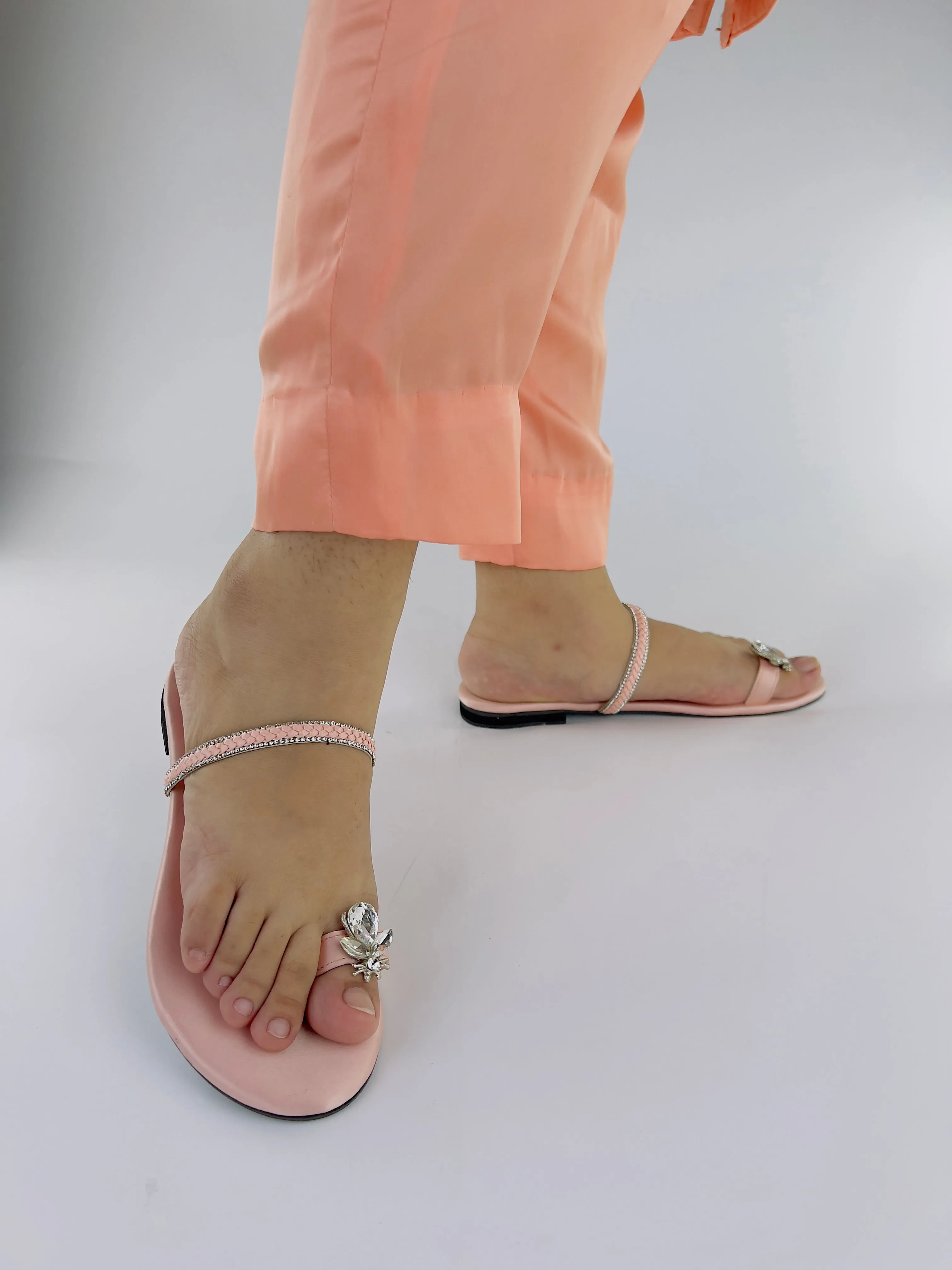 Ember Pink Toe Ring Braid Straps Slip On Flats 11025