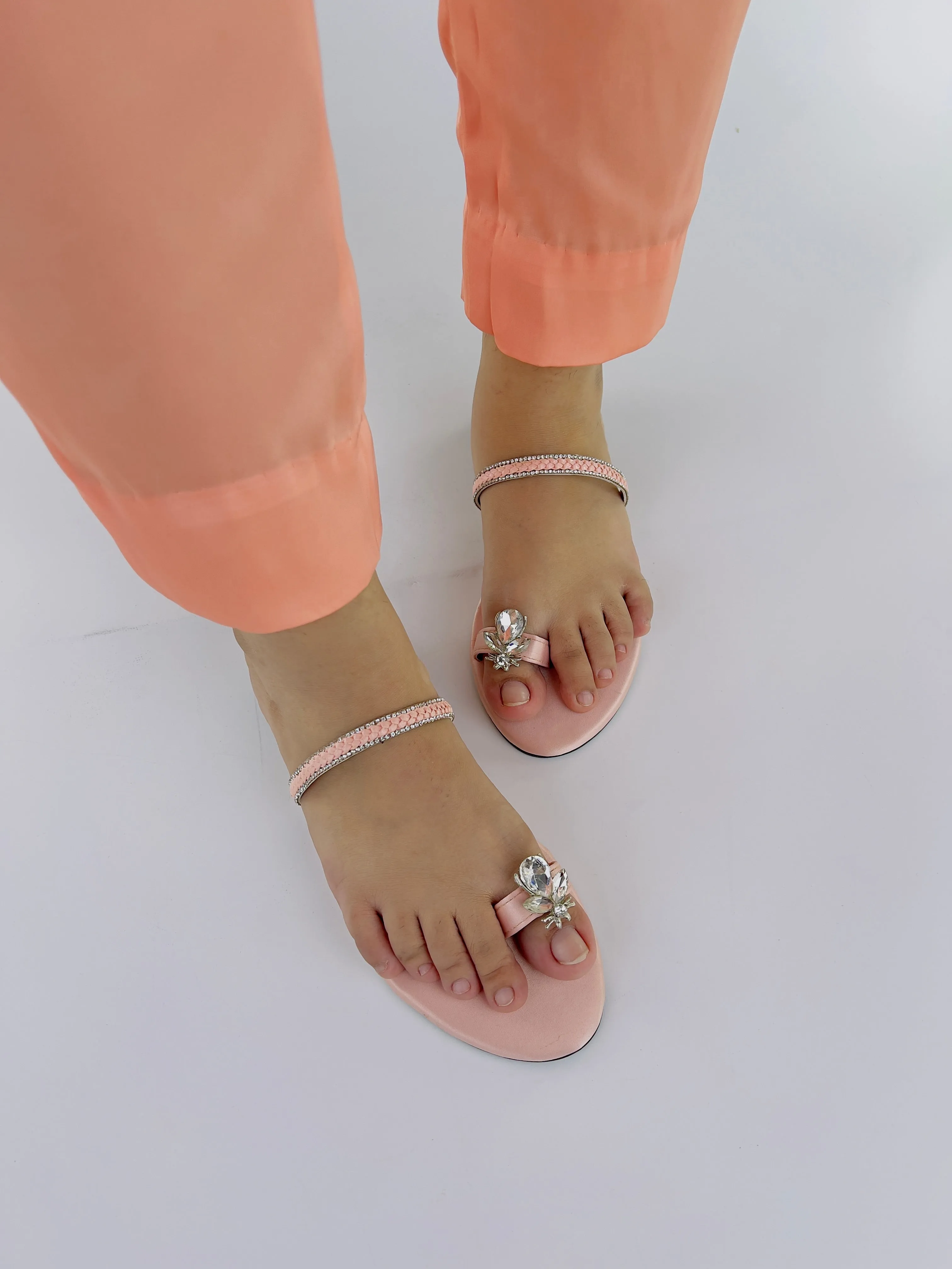 Ember Pink Toe Ring Braid Straps Slip On Flats 11025