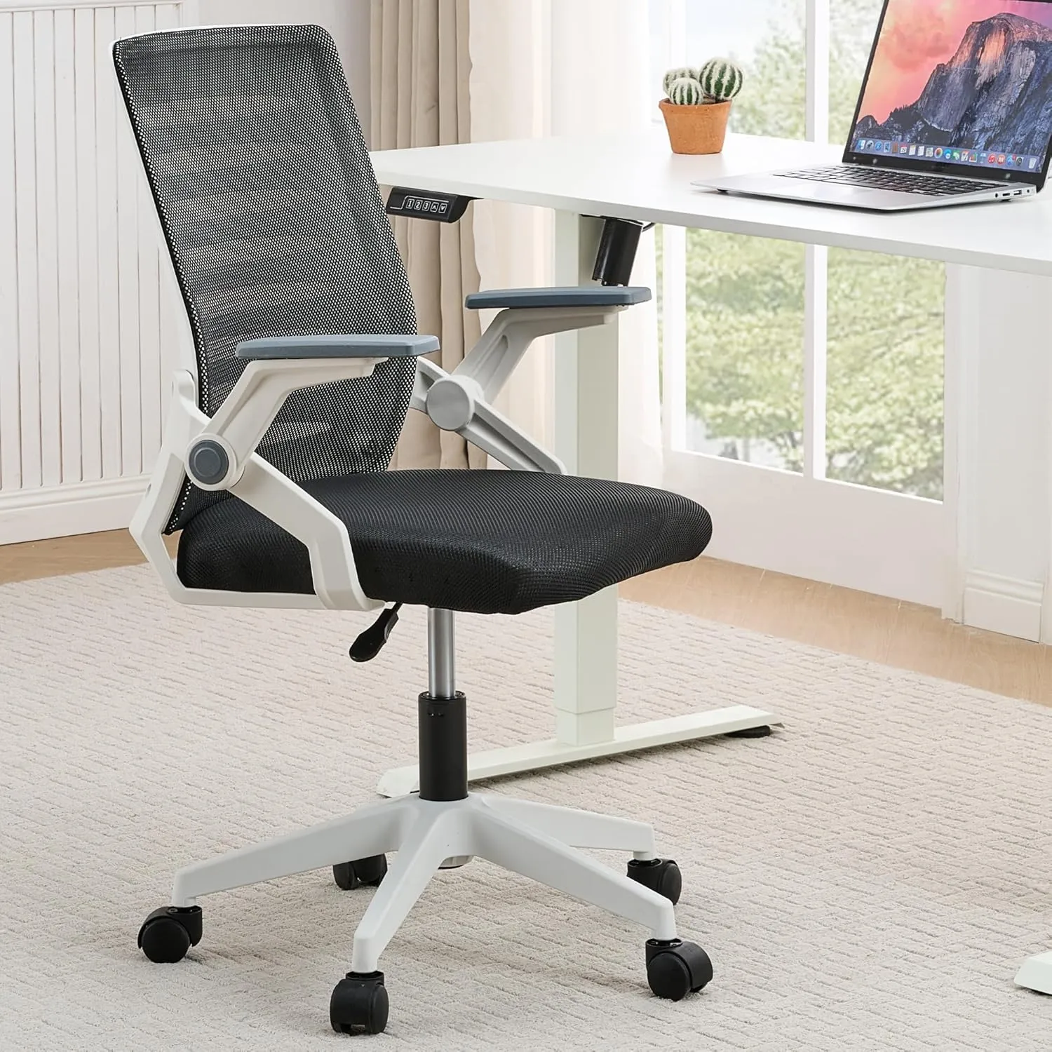 Ergonomic Home Office Desk Chair, Breathable Mesh Computer Chairs with Flip-Up Armrests (Black)