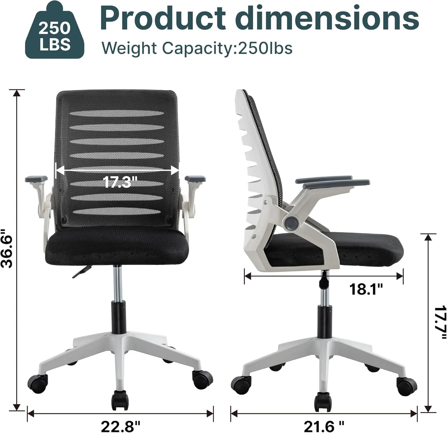 Ergonomic Home Office Desk Chair, Breathable Mesh Computer Chairs with Flip-Up Armrests (Black)