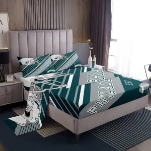 Erosebridal American Football City Sheet Set Football Lovers Toddler Sheets, Rugby Sports Decor Bed Sheets Set Birthday Gifts for Men Geometric Striped Bedding Set, Full 4Pcs(Philadelphia)
