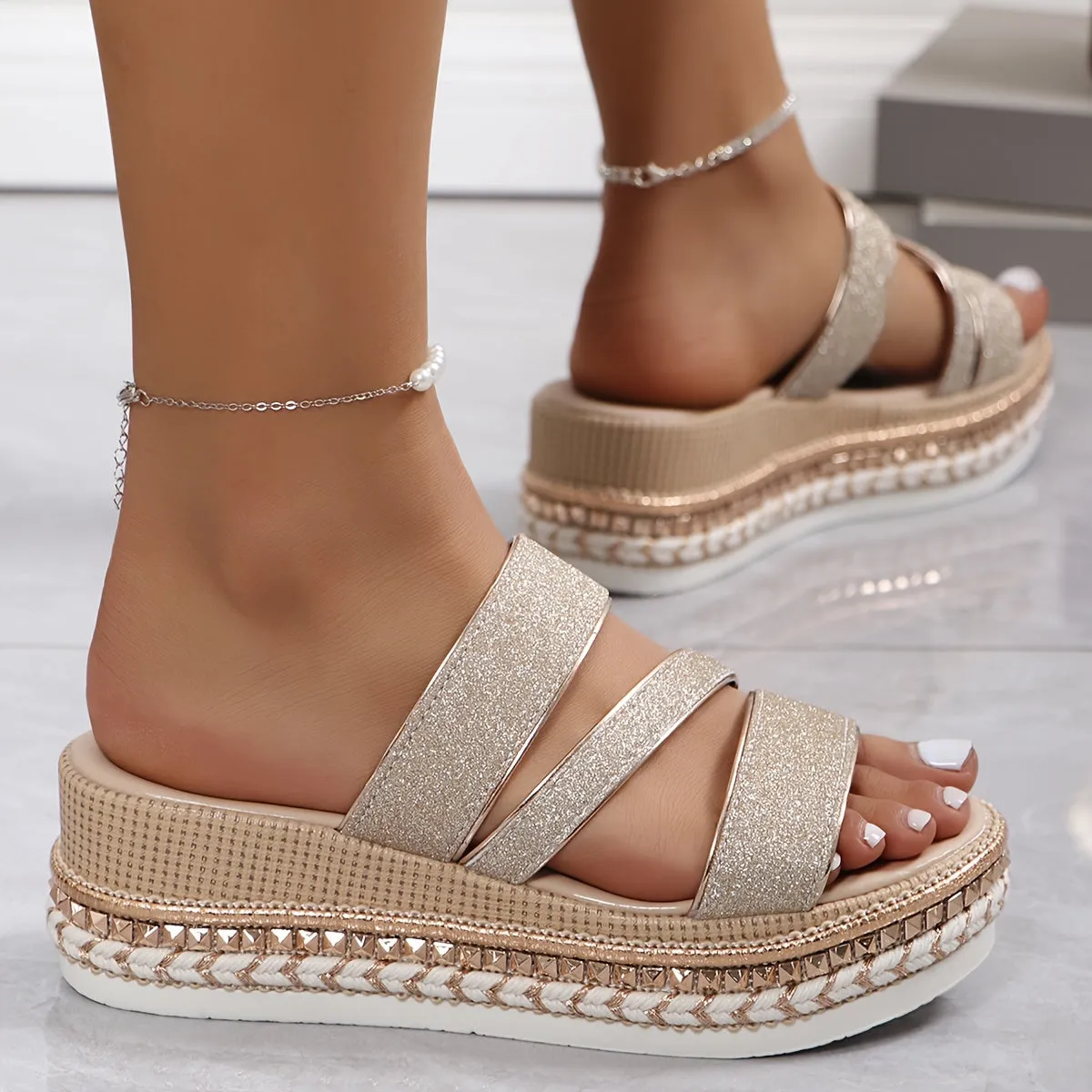 Espadrille Flatform Sandals | Elastic Straps | Stylish and Comfortable