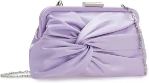 Evening Purse for Women Dressy Soft Pleated Knot Party Clutch Satin Frame Formal Handbag for Wedding/Prom/Cocktail