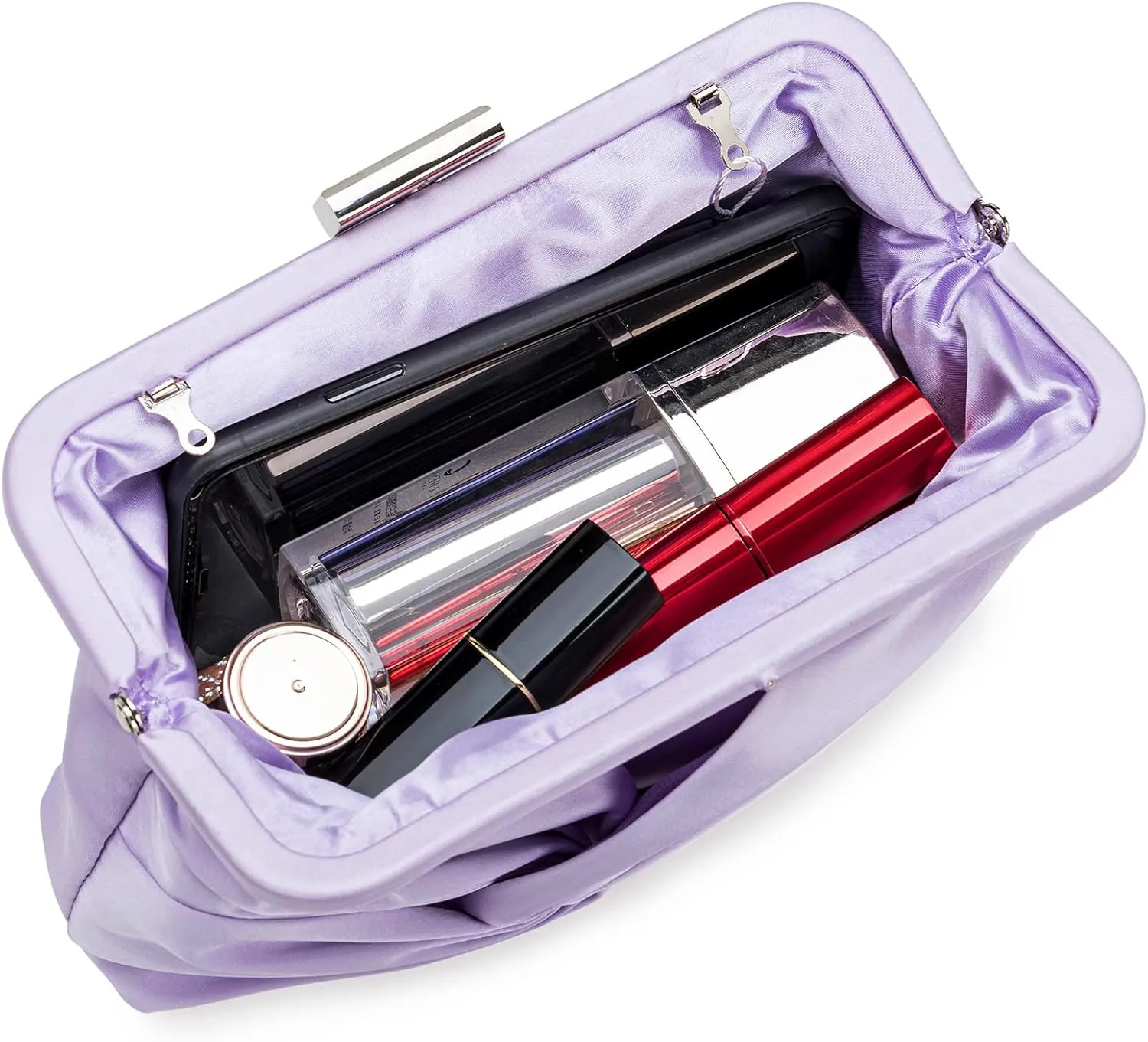 Evening Purse for Women Dressy Soft Pleated Knot Party Clutch Satin Frame Formal Handbag for Wedding/Prom/Cocktail