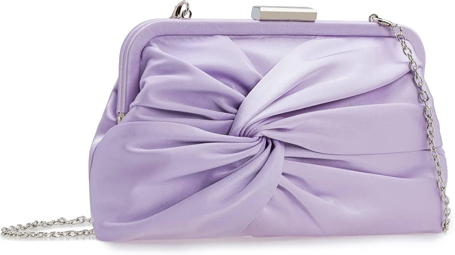 Evening Purse for Women Dressy Soft Pleated Knot Party Clutch Satin Frame Formal Handbag for Wedding/Prom/Cocktail