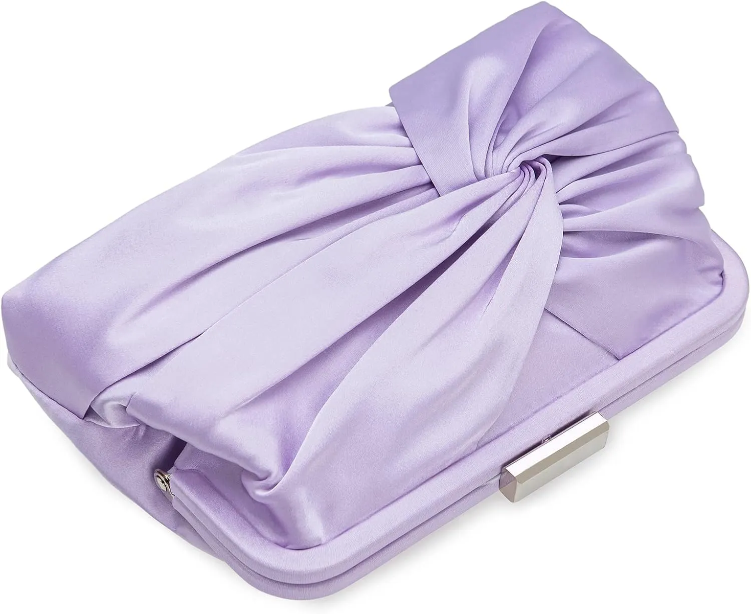 Evening Purse for Women Dressy Soft Pleated Knot Party Clutch Satin Frame Formal Handbag for Wedding/Prom/Cocktail