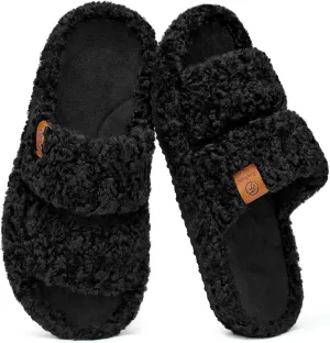 EverFoams Womens Fuzzy Open-toe Slippers Soft Comfy Memory Foam Indoor House Shoes