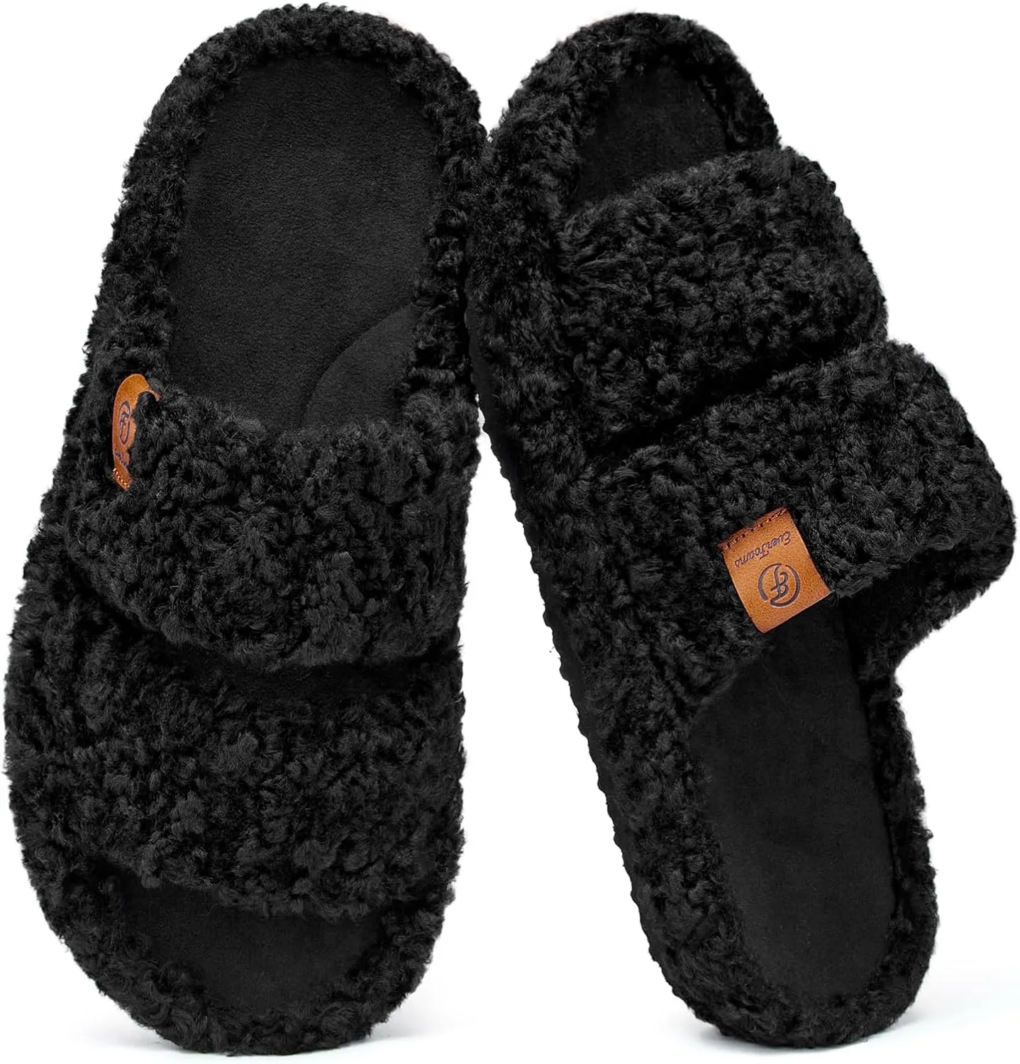 EverFoams Womens Fuzzy Open-toe Slippers Soft Comfy Memory Foam Indoor House Shoes