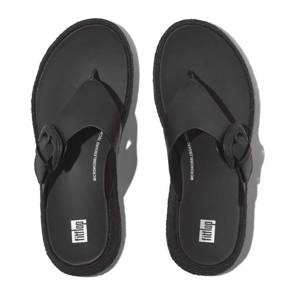 F-MODE Espadrille Adjustable Leather Flatform Toe-Posts