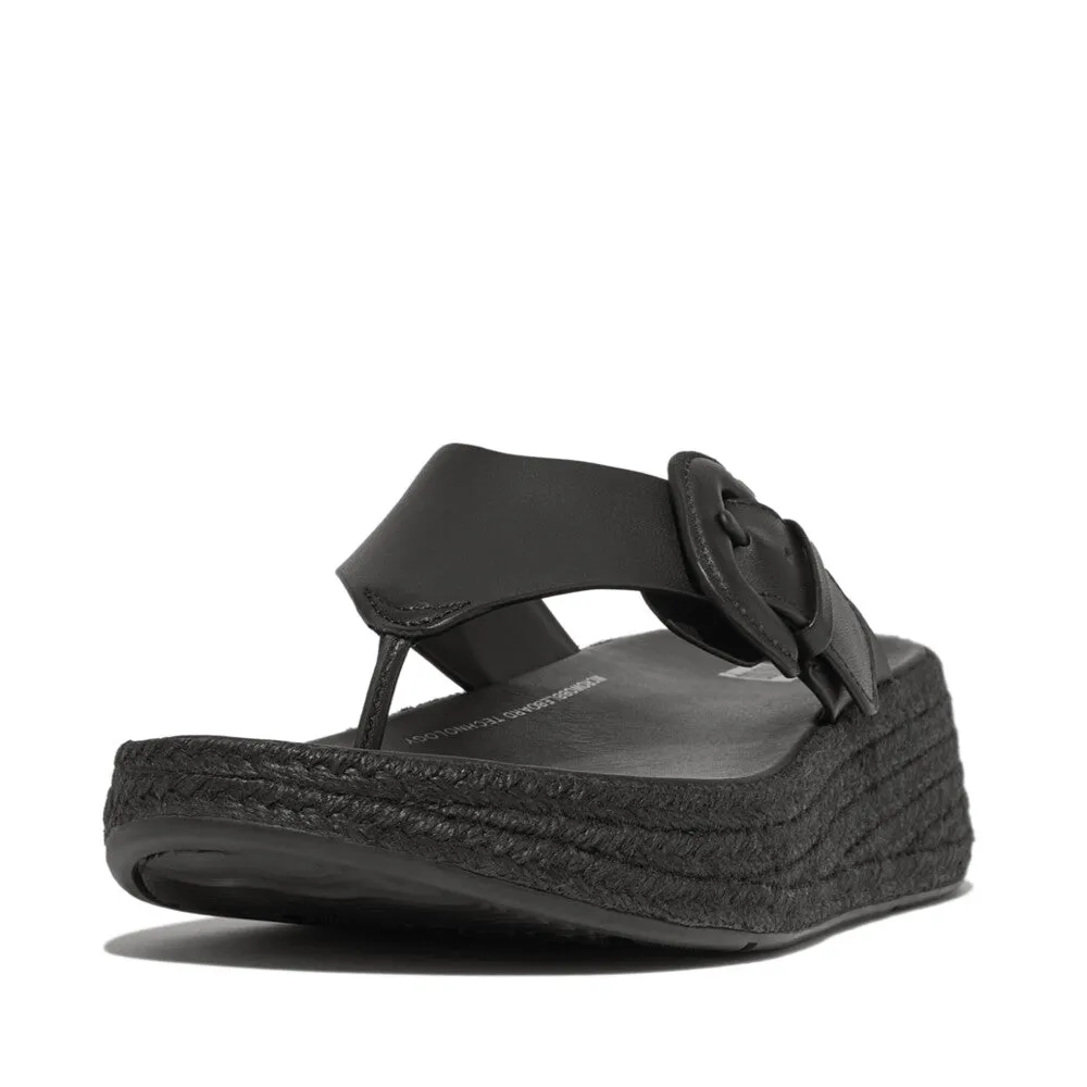 F-MODE Espadrille Adjustable Leather Flatform Toe-Posts