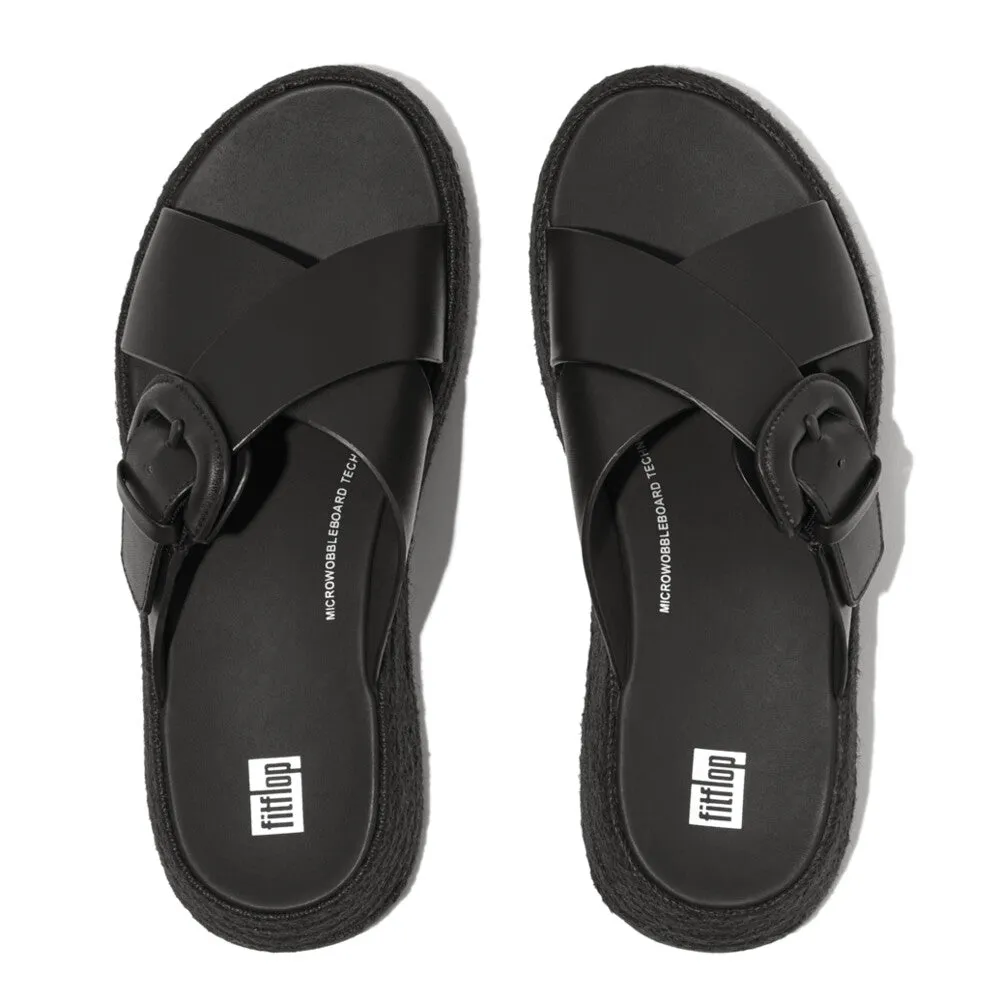 F-MODE Espadrille Buckle Leather Flatform Slides