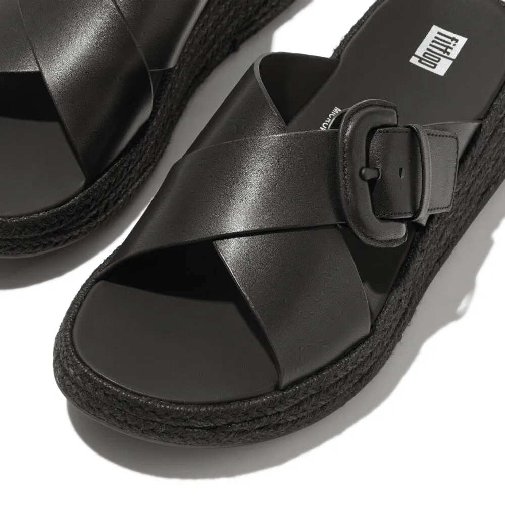 F-MODE Espadrille Buckle Leather Flatform Slides
