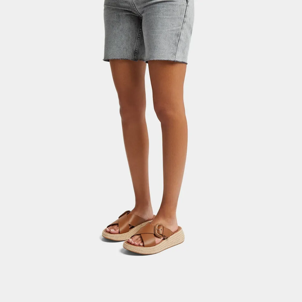 F-MODE Espadrille Buckle Leather Flatform Slides