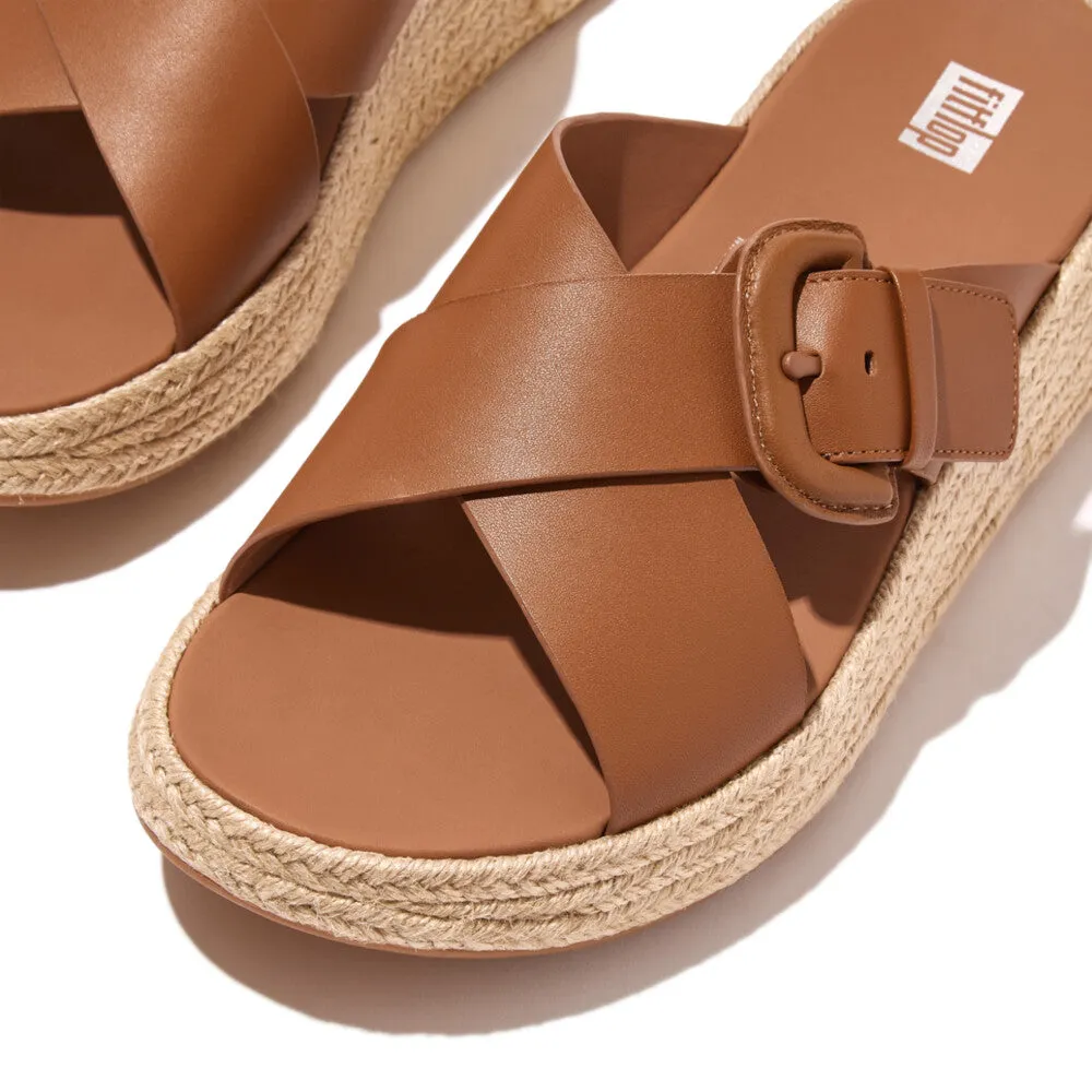 F-MODE Espadrille Buckle Leather Flatform Slides