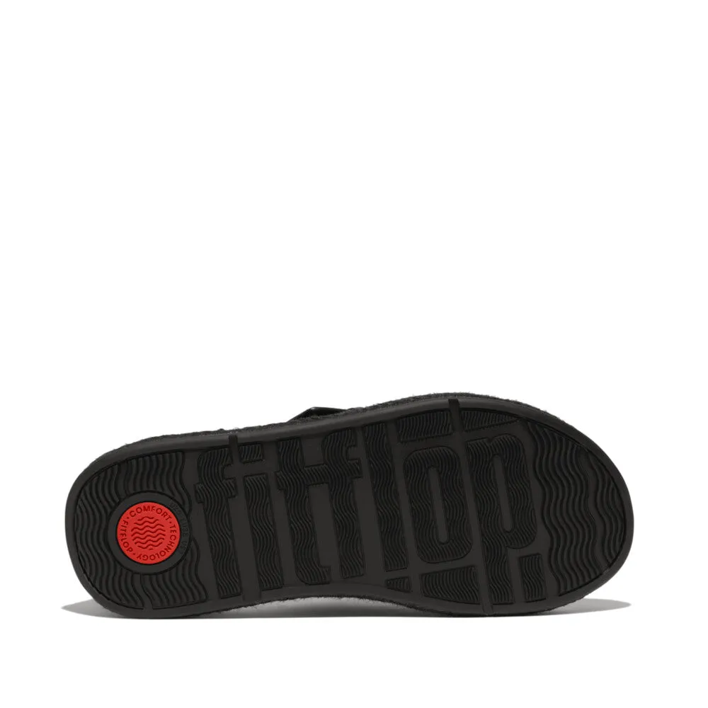 F-MODE Espadrille Buckle Leather Flatform Slides