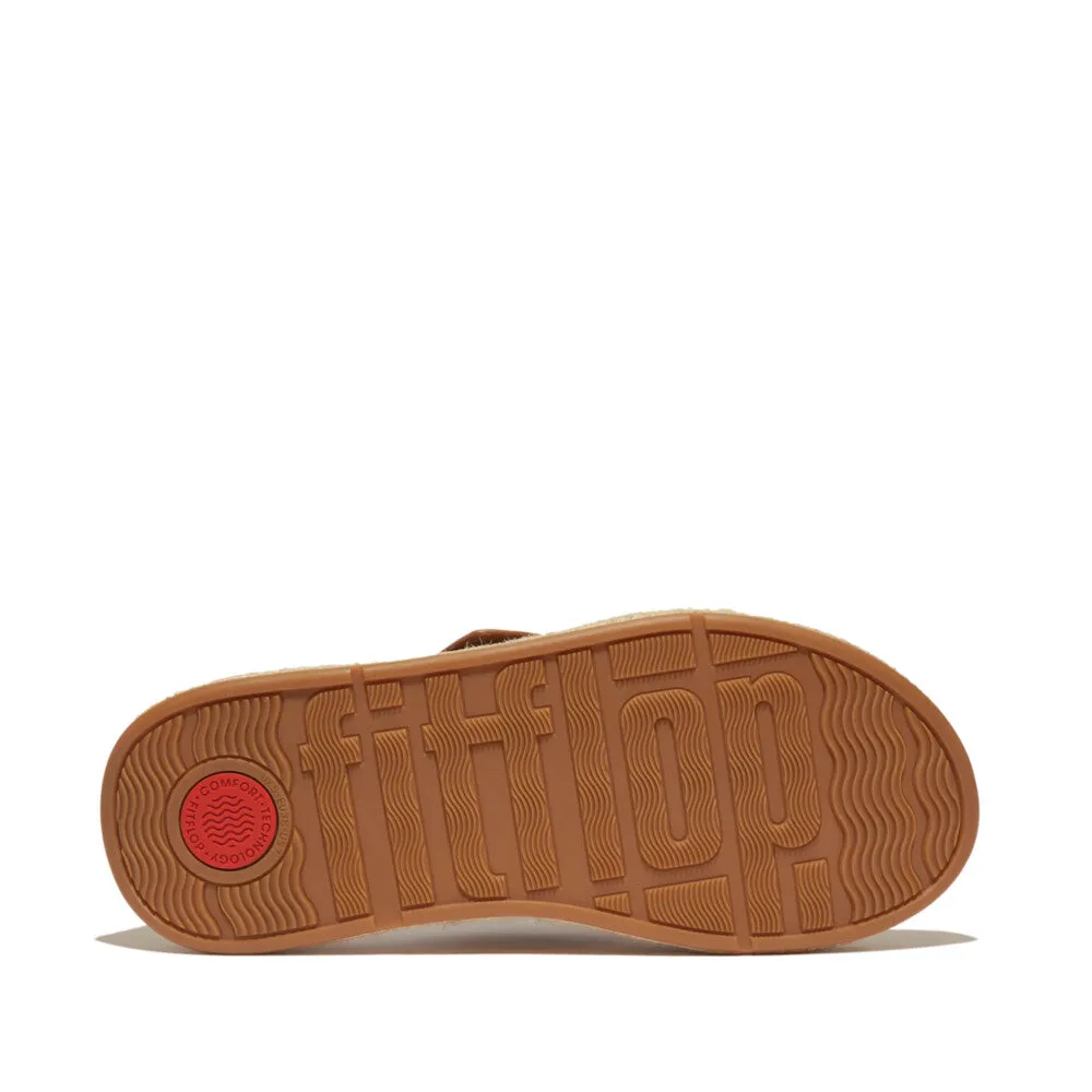F-MODE Espadrille Buckle Leather Flatform Slides