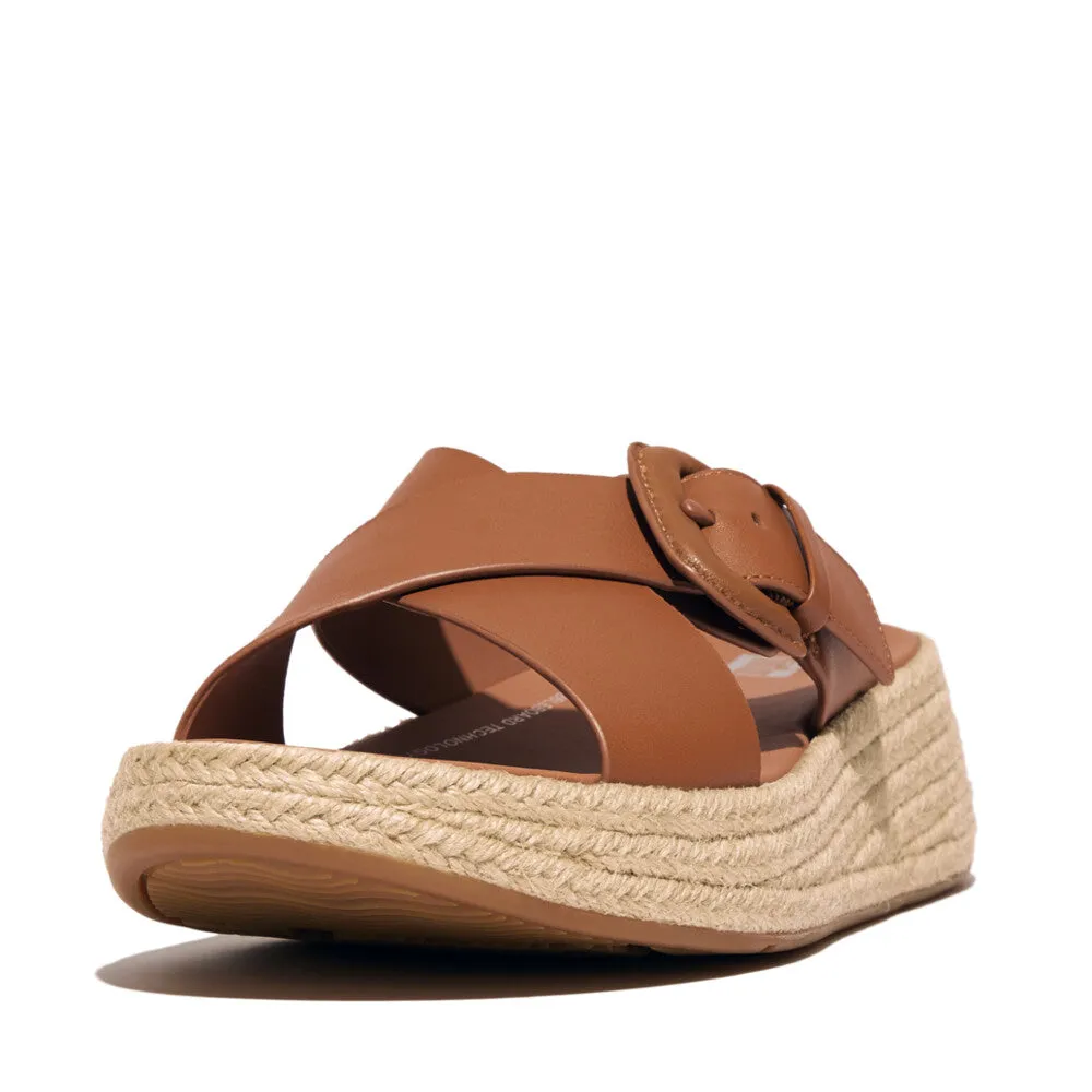 F-MODE Espadrille Buckle Leather Flatform Slides