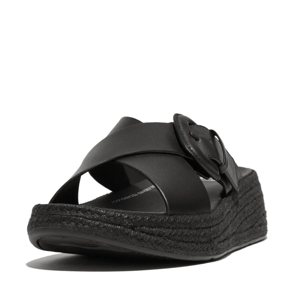 F-MODE Espadrille Buckle Leather Flatform Slides