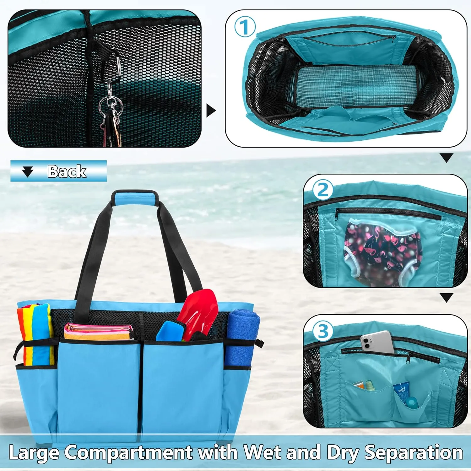 Fasrom Oversized Mesh Tote Bag with Zipper Bottom, Extra Large Beach or Pool Trip (Patent Design)
