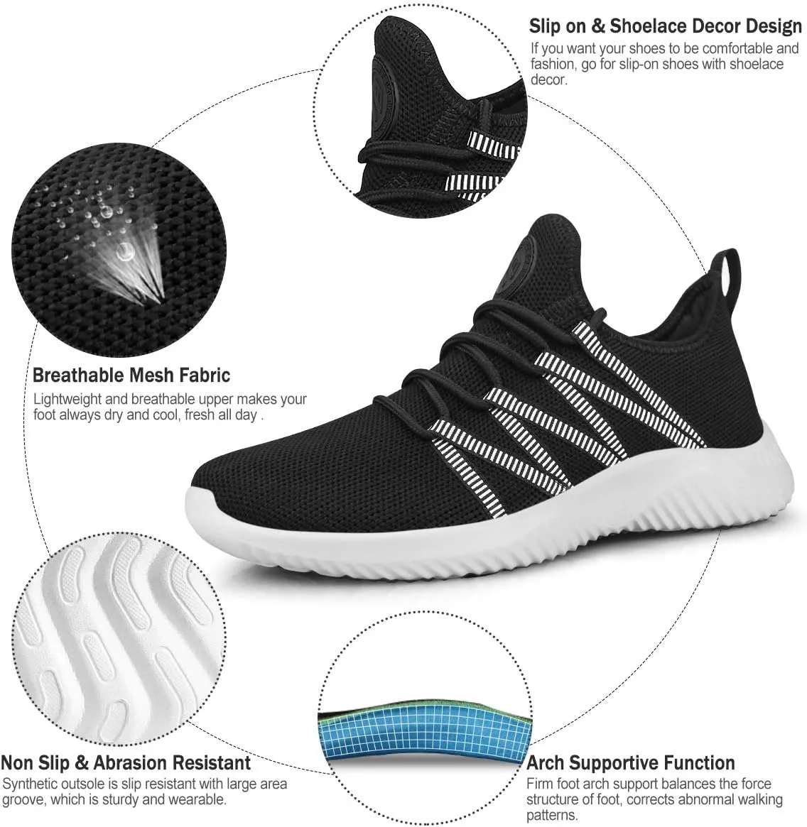 Feethit Womens Slip On Running Shoes Non Slip Walking Shoes Lightweight Gym Workout Shoes Breathable Fashion Sneakers