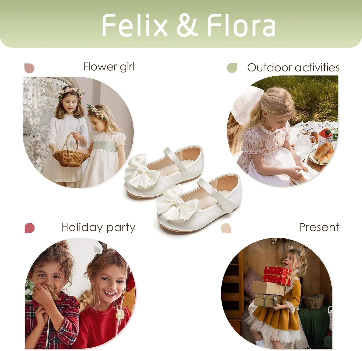 Felix & Flora Toddler Flower Girl Dress Shoes - Girl Ballet Flats Party School Shoes Wedding