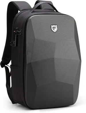 FENRUIEN 17.3-Inch Hard Shell Laptop Backpack,Anti-Theft Waterproof Business Travel Computer Backpack,Black Gaming Laptop Bag with USB Port for Men
