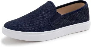 FEVERSOLE Women's Fashion Shiny Soft Slip On Sneaker Sparkle Casual Comfort Loafers