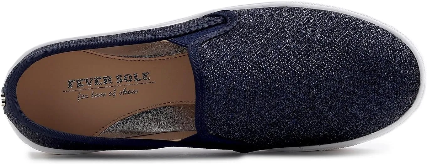 FEVERSOLE Women's Fashion Shiny Soft Slip On Sneaker Sparkle Casual Comfort Loafers