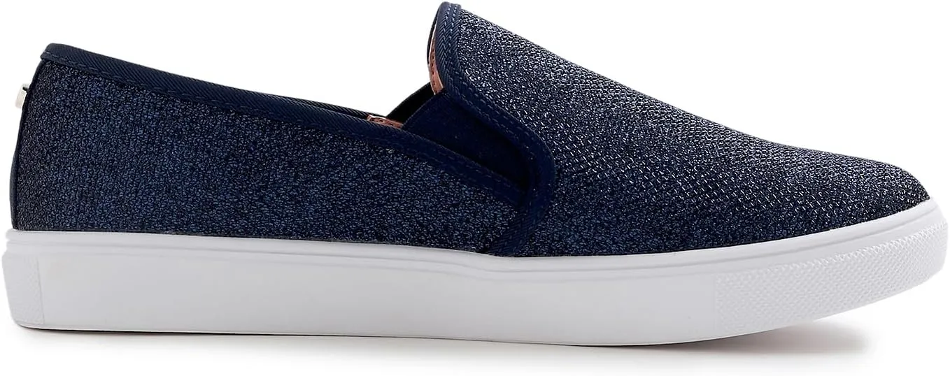 FEVERSOLE Women's Fashion Shiny Soft Slip On Sneaker Sparkle Casual Comfort Loafers