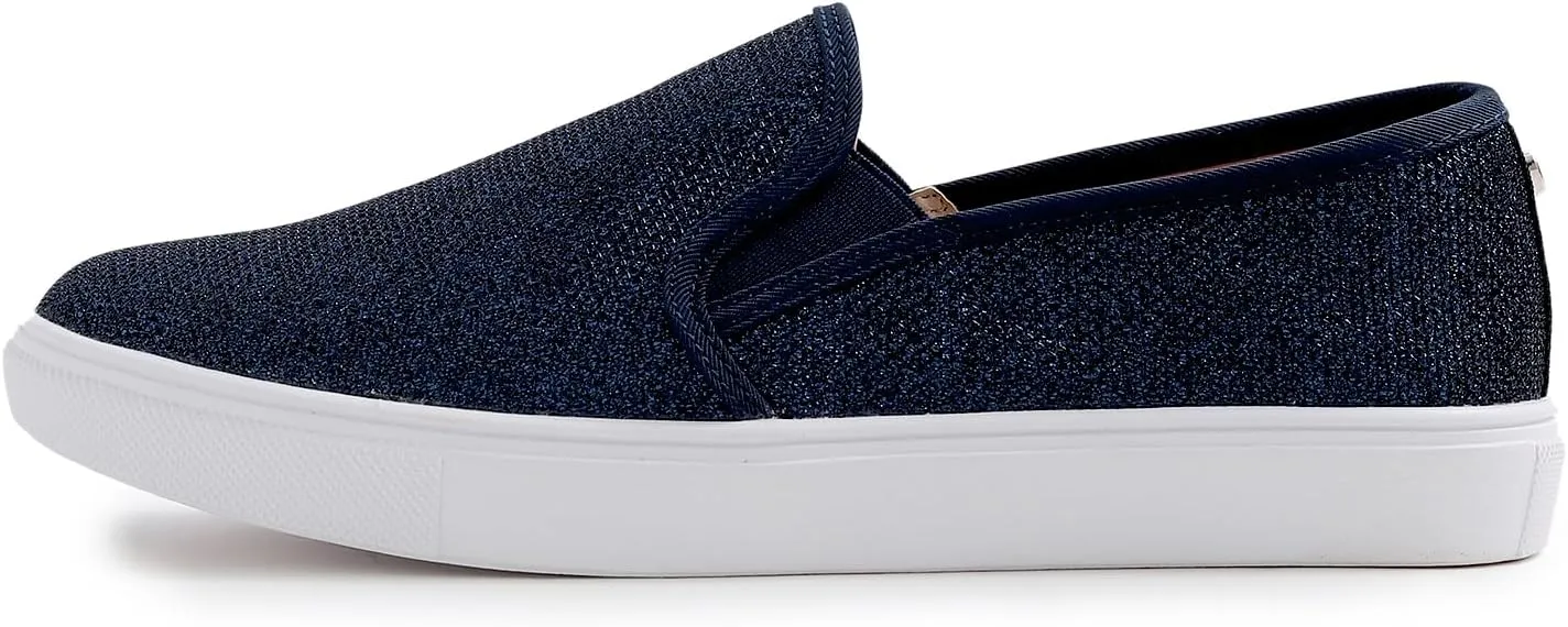 FEVERSOLE Women's Fashion Shiny Soft Slip On Sneaker Sparkle Casual Comfort Loafers