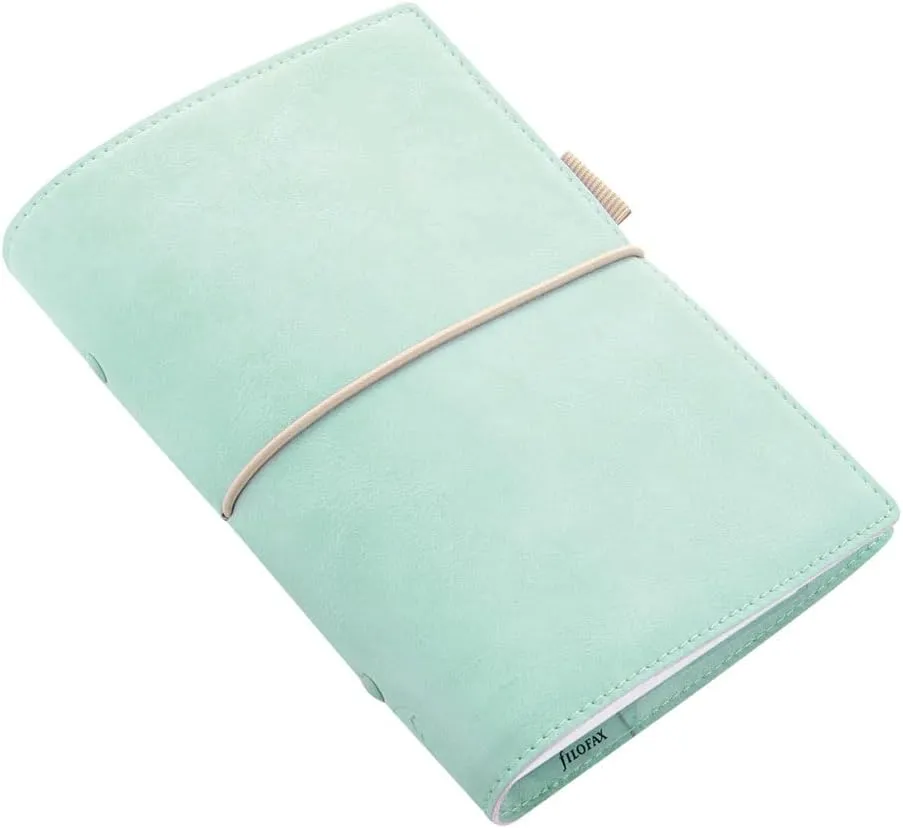 Filofax Domino Soft Organizer, Personal Size, Duck Egg - Smooth, Leather-Look, Grain Effect, Tactile, Six Rings, Week-to-View Calendar Diary, Multilingual, 2025 (C022579-25)