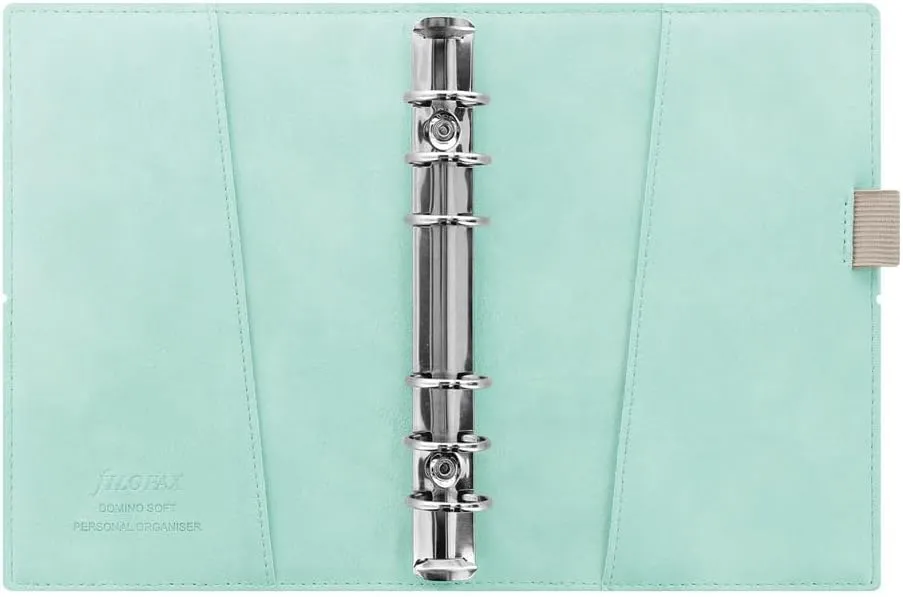 Filofax Domino Soft Organizer, Personal Size, Duck Egg - Smooth, Leather-Look, Grain Effect, Tactile, Six Rings, Week-to-View Calendar Diary, Multilingual, 2025 (C022579-25)