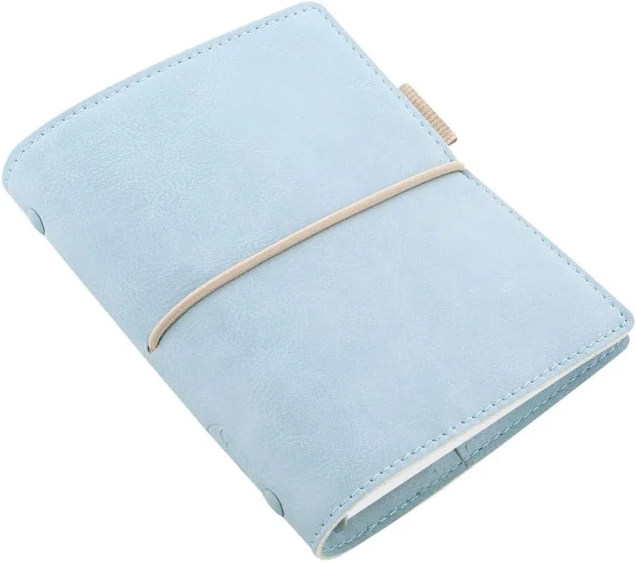 Filofax Domino Soft Organizer, Pocket Size, Pale Blue - Smooth, Leather-Look, Grain Effect, Tactile, Six Rings, Week-to-View Calendar Diary, Multilingual, 2025 (C022582-25)