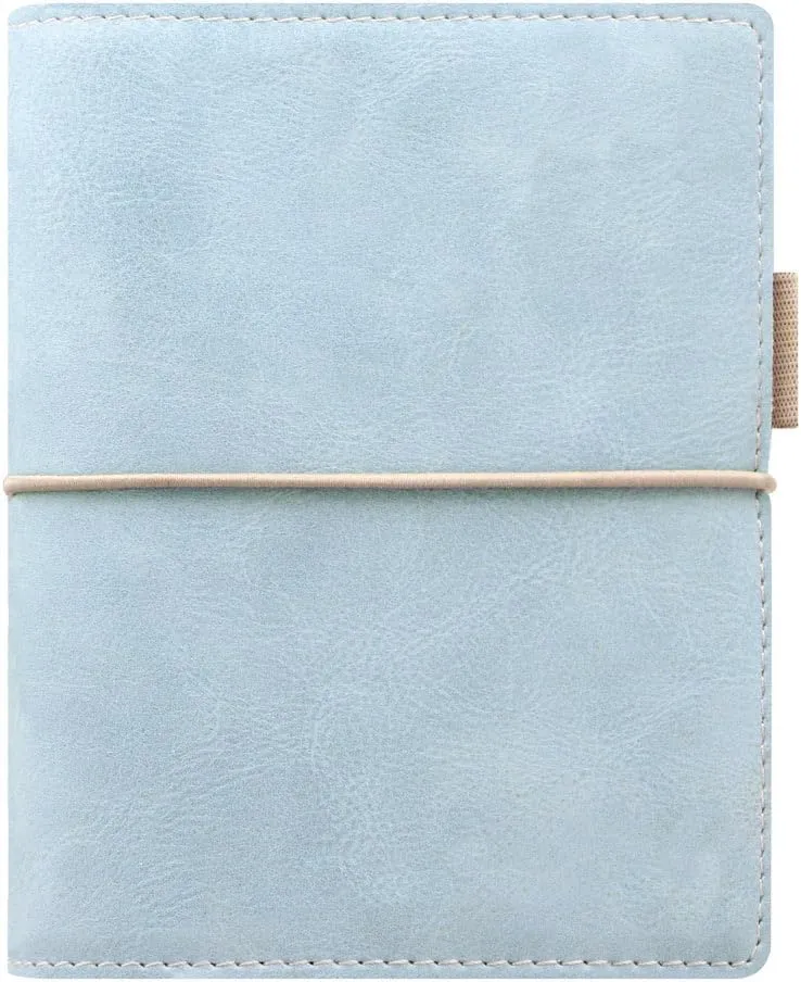 Filofax Domino Soft Organizer, Pocket Size, Pale Blue - Smooth, Leather-Look, Grain Effect, Tactile, Six Rings, Week-to-View Calendar Diary, Multilingual, 2025 (C022582-25)