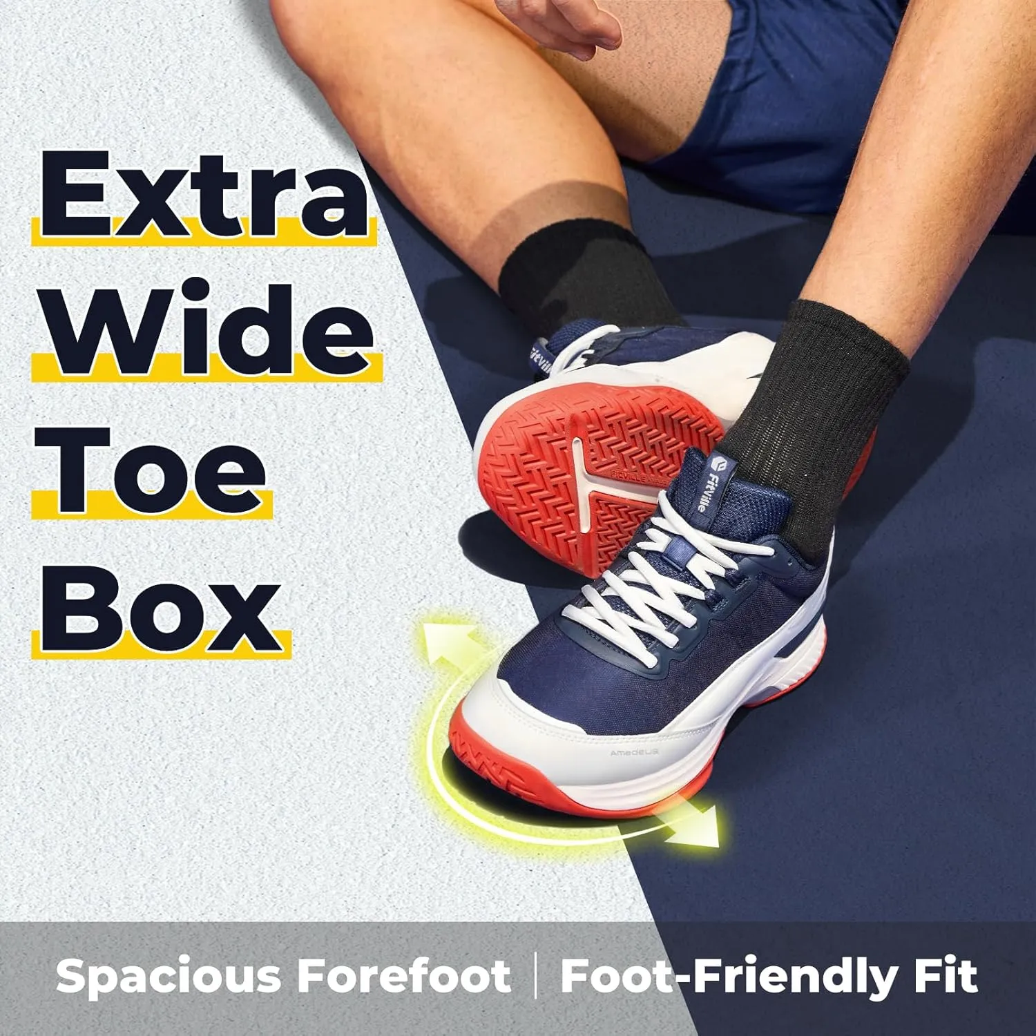 FitVille Wide Tennis Shoes for Men Pickleball Shoes Lightweight Breathable All Court Athletic Shoes with Arch Support & Wide Toe Box