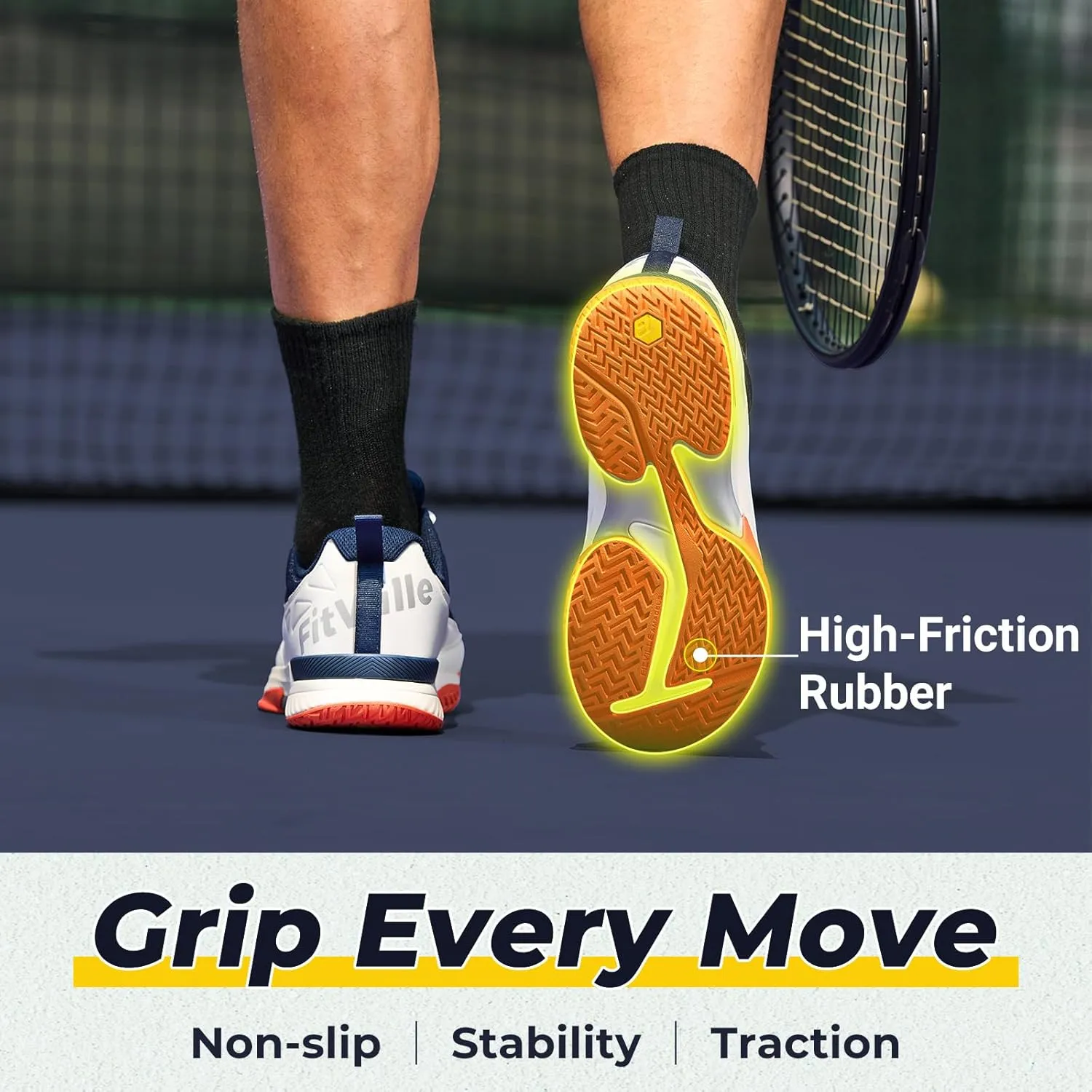 FitVille Wide Tennis Shoes for Men Pickleball Shoes Lightweight Breathable All Court Athletic Shoes with Arch Support & Wide Toe Box