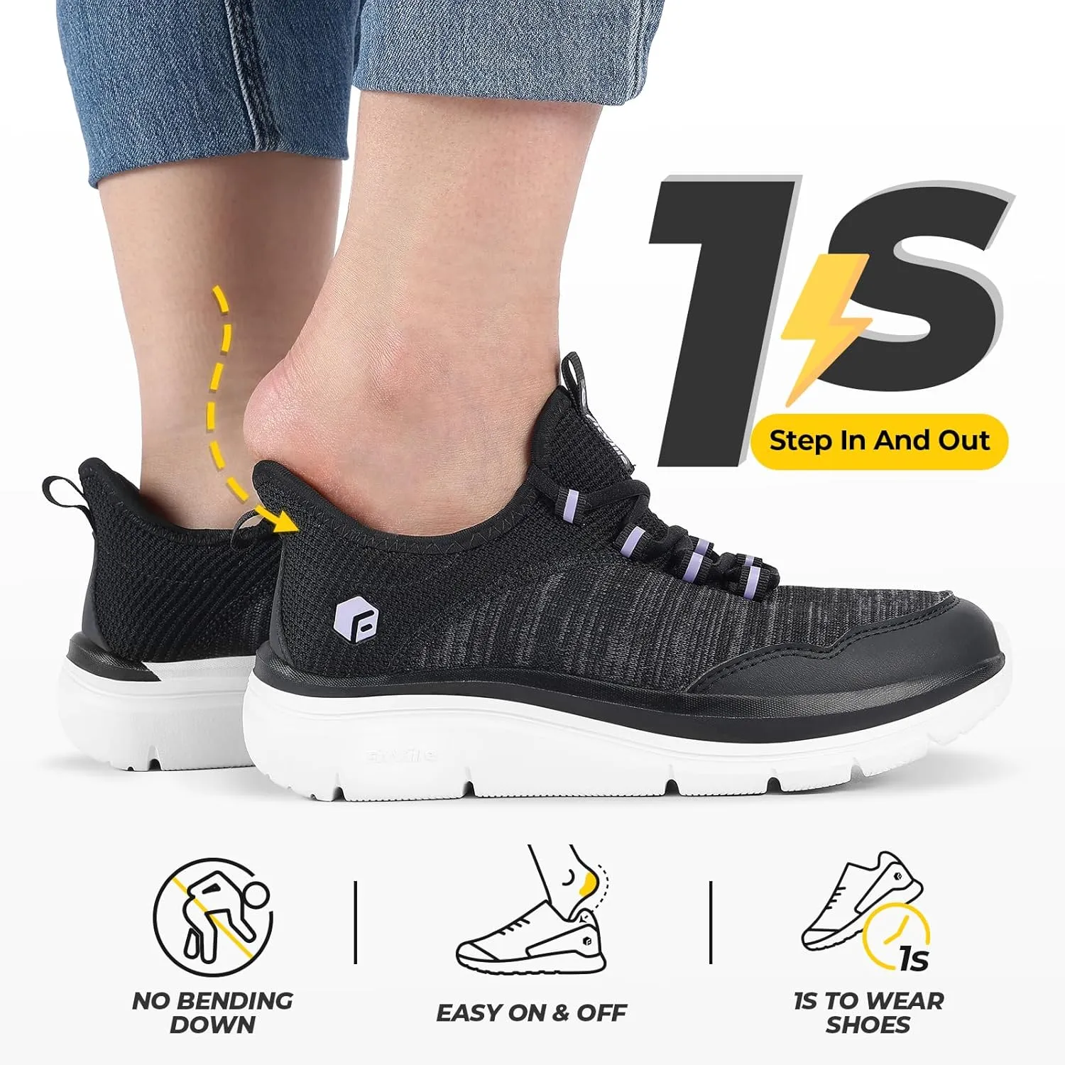 FitVille Women's Slip On Sneakers Wide Shoes Hands Free Running Shoes Slip-On Walking Shoes for Flat Feet Plantar Fasciitis Heel Pain Relief - Cloud Walker V7