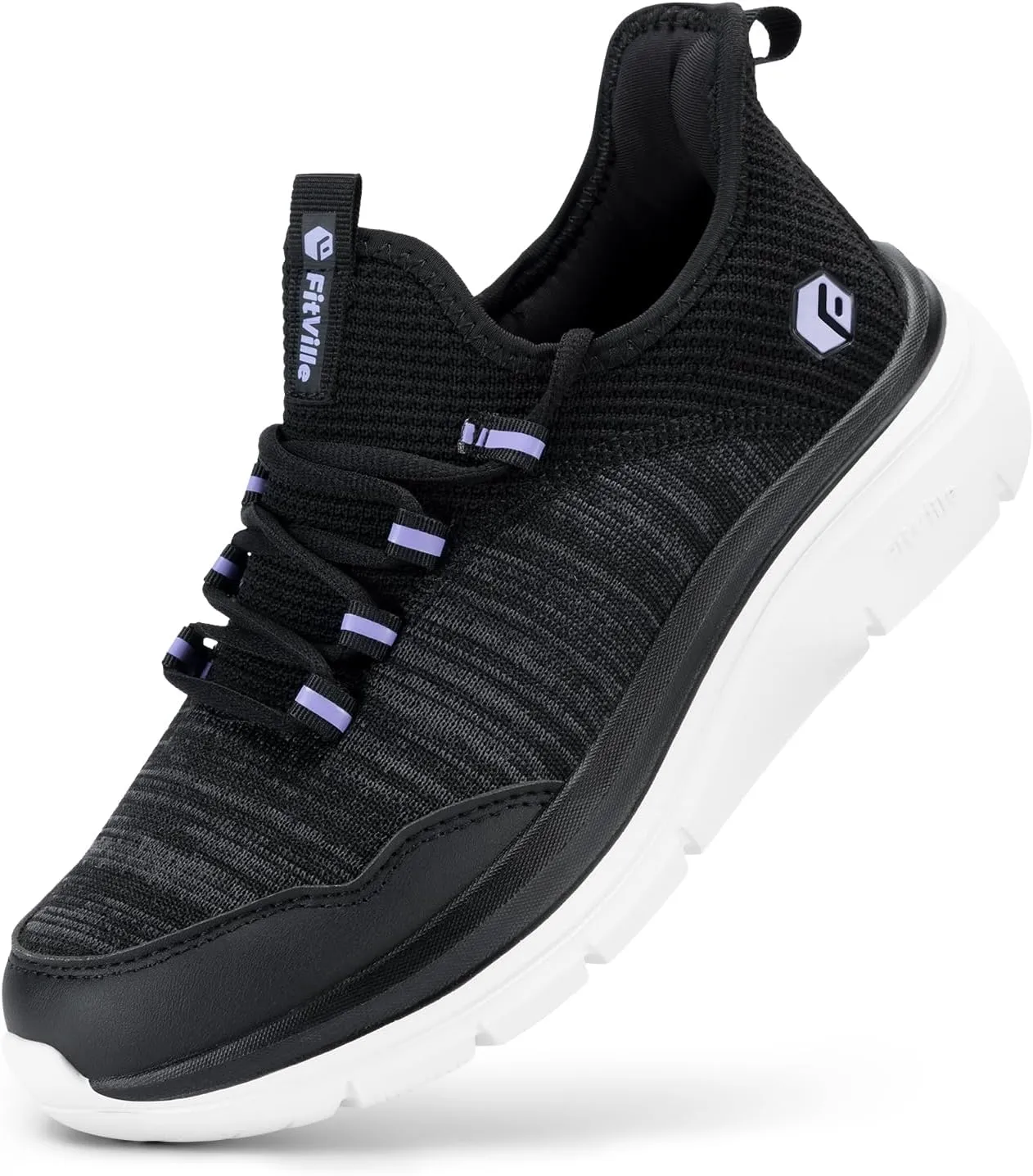 FitVille Women's Slip On Sneakers Wide Shoes Hands Free Running Shoes Slip-On Walking Shoes for Flat Feet Plantar Fasciitis Heel Pain Relief - Cloud Walker V7