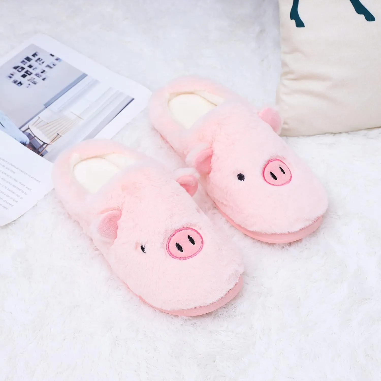FJWYSANGU Womens & Mens Memory Foam Fuzzy Warm Slip On House Slippers - Cute Animal Slippers - Soft Plush Home Shoes - Indoor & Outdoor