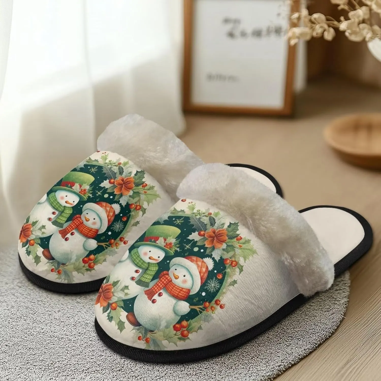 Flashideas House Slippers for Woman Fuzzy Keep Warm for Winter Indoor Soft Cushion Non-slip Fluffy Slides Slippers