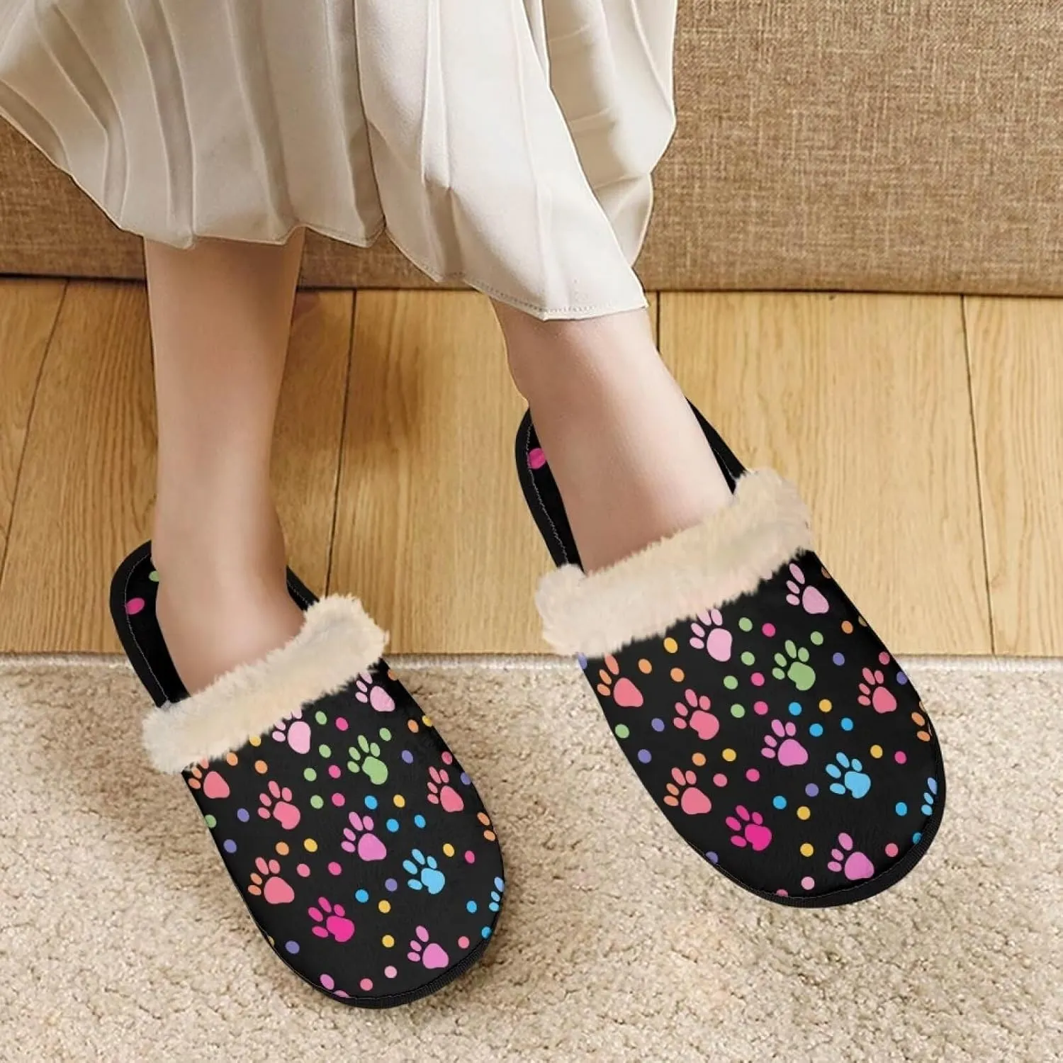 Flashideas House Slippers for Woman Fuzzy Keep Warm for Winter Indoor Soft Cushion Non-slip Fluffy Slides Slippers