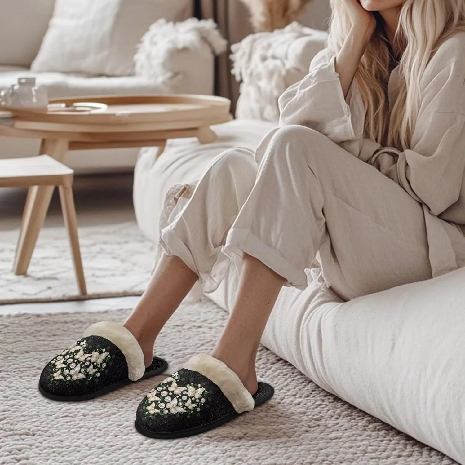 Flashideas Slippers for Women Retro Soft Fuzzy Slippers Couple Casual Fluffy Slippers for Indoor and Outdoor